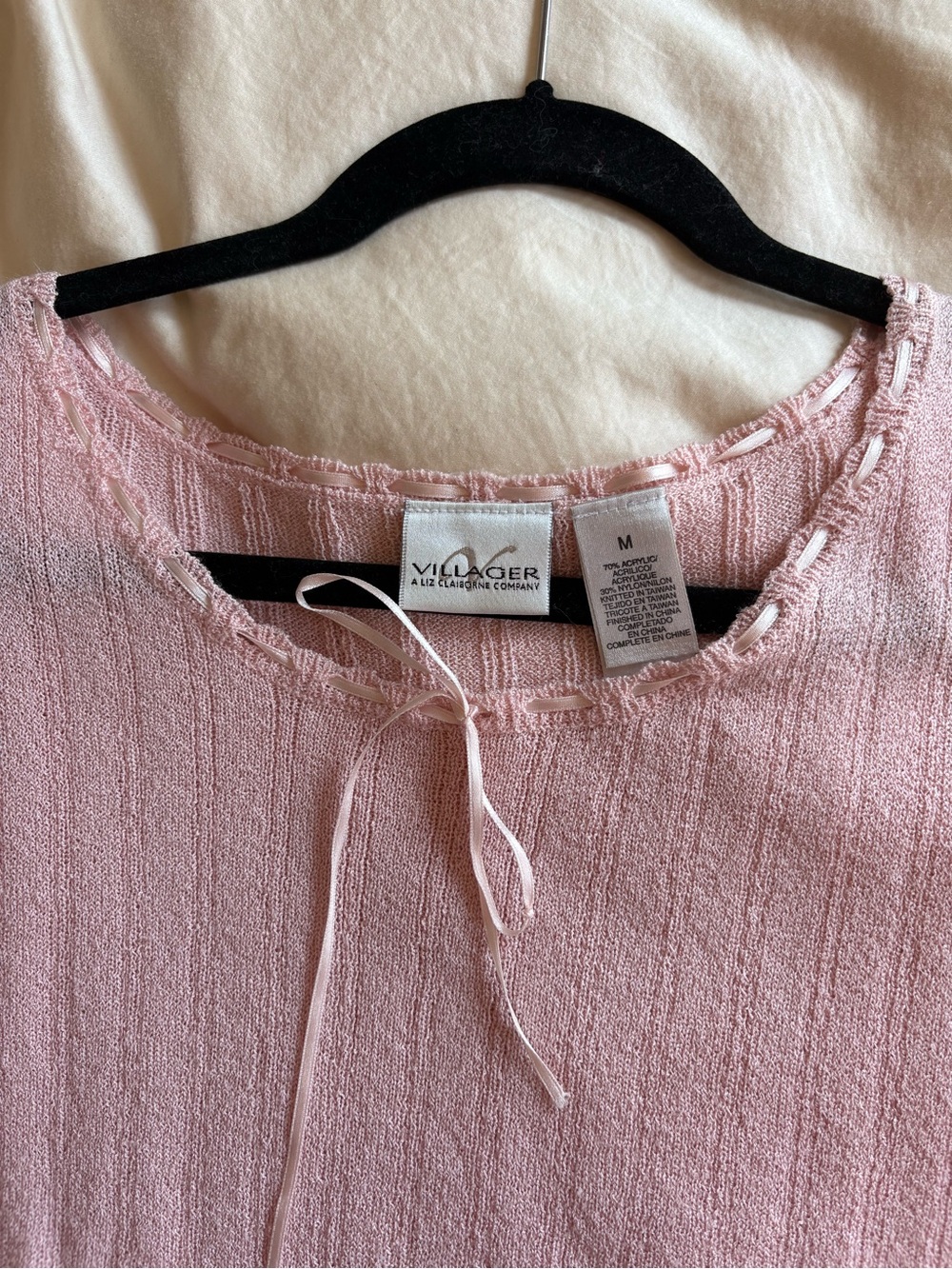 Vintage 90s Soft Pink Ribbed Tie-Front Cropped Top